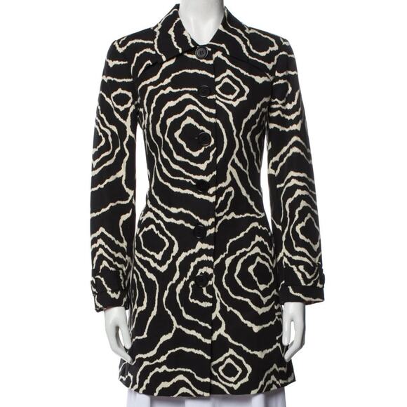 Trina Turk Size 4 Floral Printed Rain Coat Trench Overcoat Statement Black Art - Picture 1 of 10